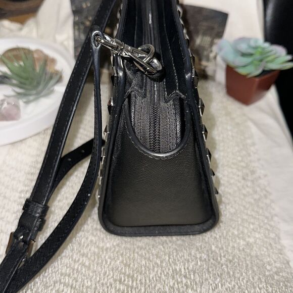 Michael Kors Black Crossgrain Leather Silver Tone Studded Small Crossbody Bag - Picture 5 of 9